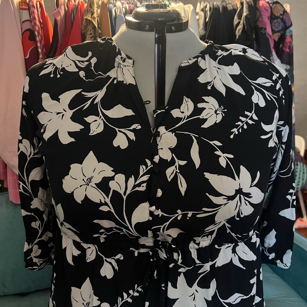 Floral Black and White plus maxi dress